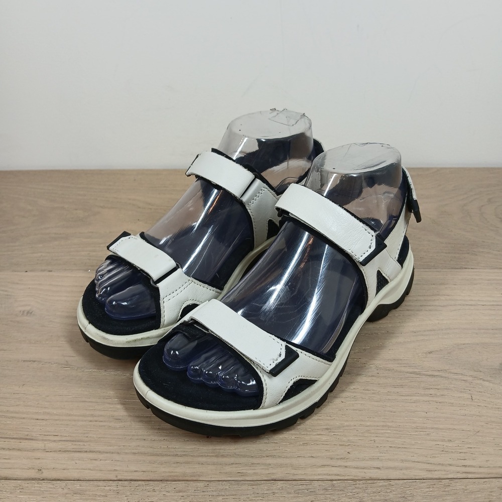 ECCO Chunky Sport Sandals Womens 6 White Black Leather Comfort Sandals
